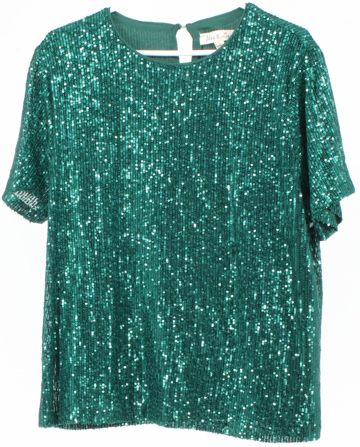 Vine & Love Green Sequins Short Sleeve Top