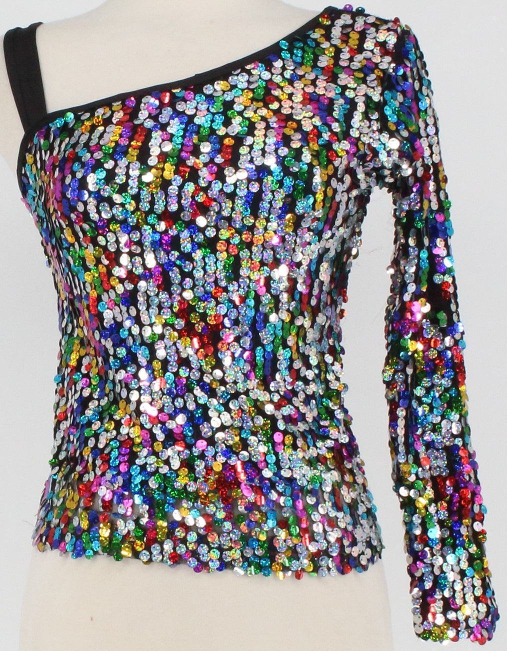 Double Platinum Multicolor Sequins One Shoulder Costume Top