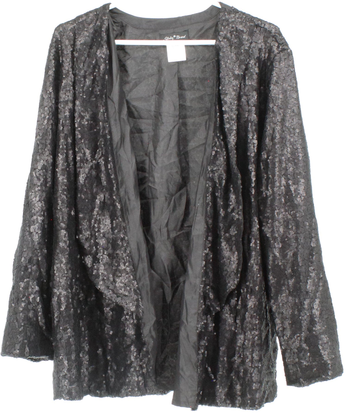 Stinky Brand Black Sequins Open Front Long Sleeve Top