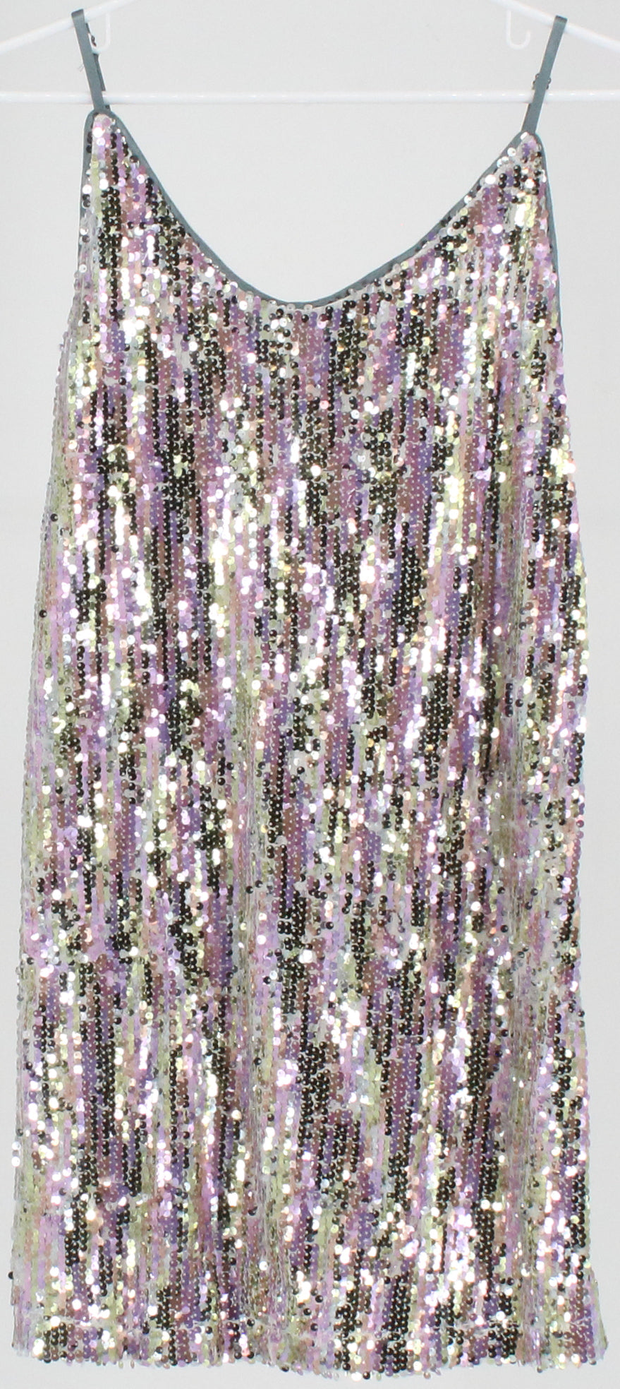 Allegra K Pink and Green Sequins Strap Dress