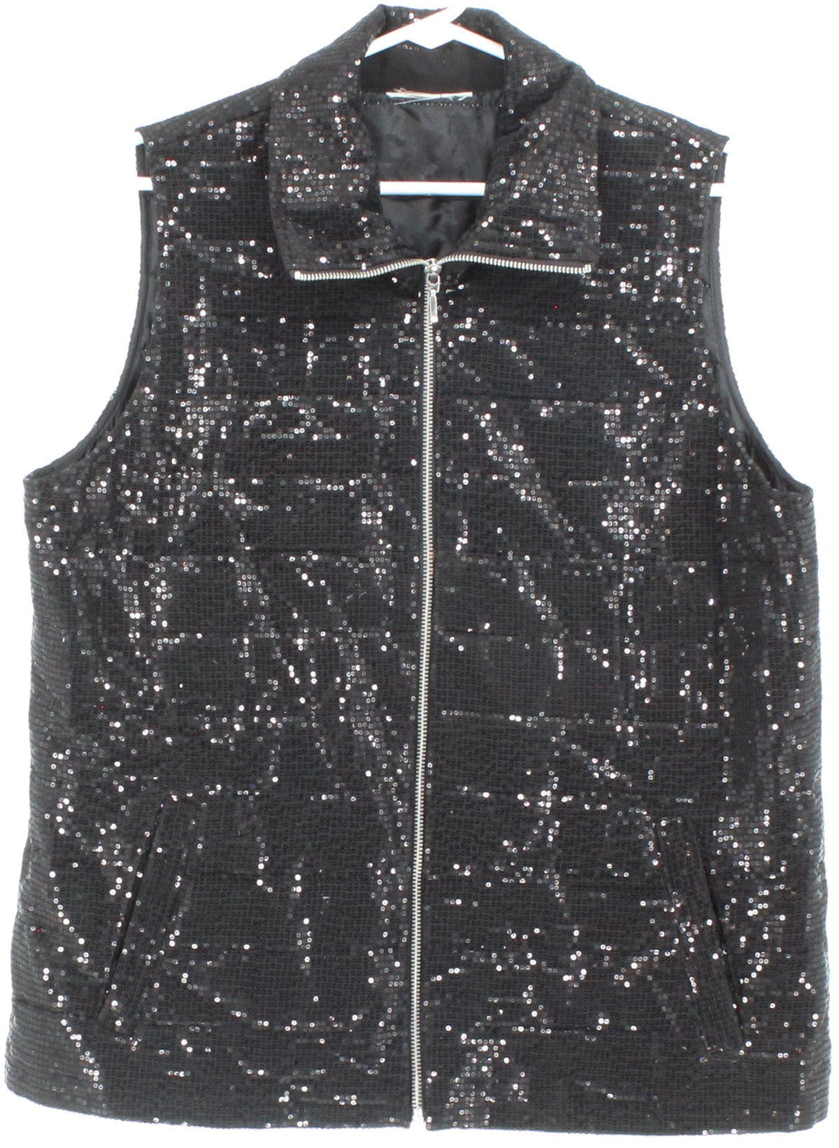 Chico's Black Sequins Zip Women's Vest