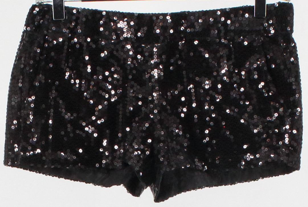 Black Poppy Black Sequins Mini Shorts