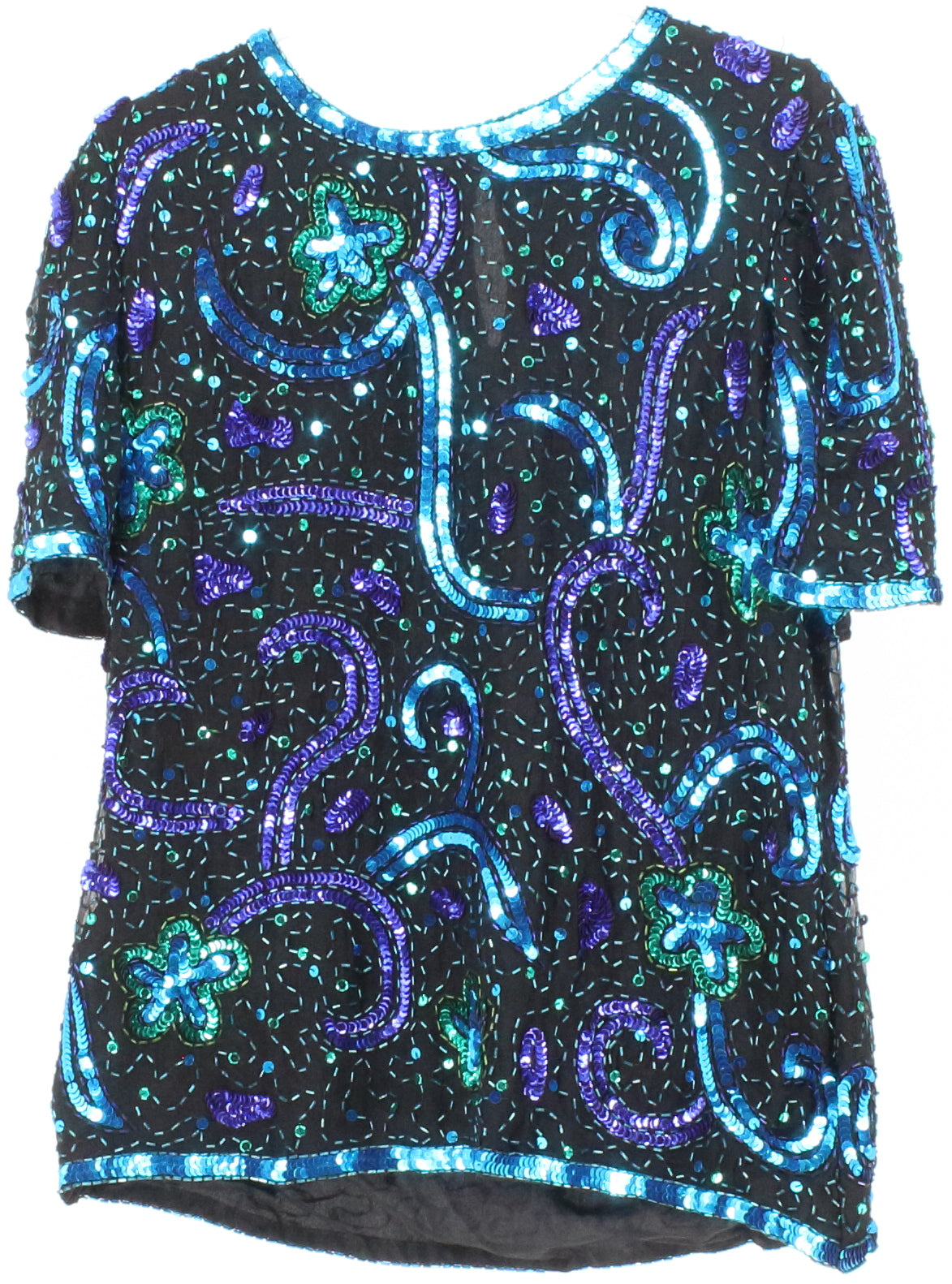 Laurence Kazar Black and Blue Embroidered Top