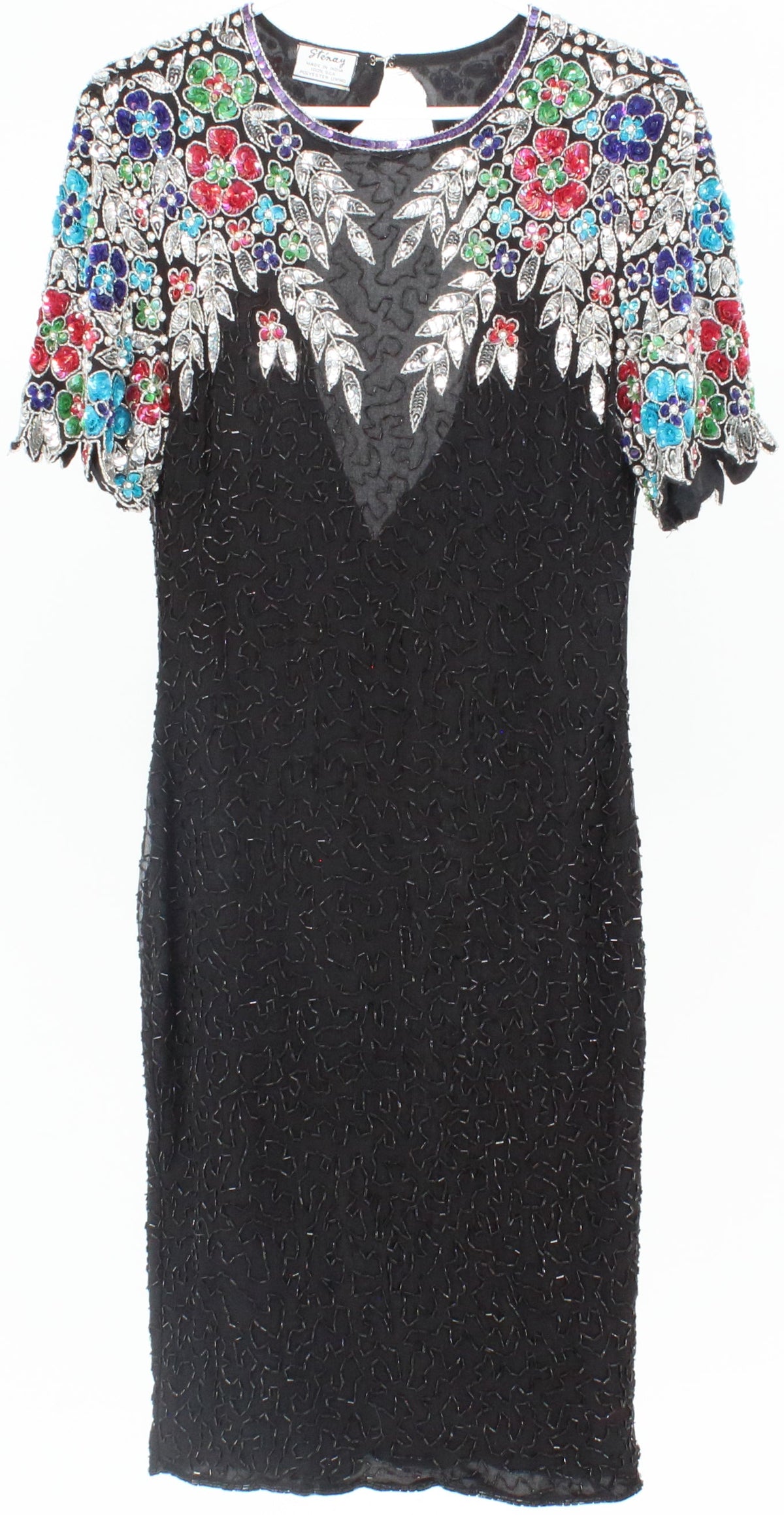 Stenay Black and Multicolor Embroidered Mid Dress