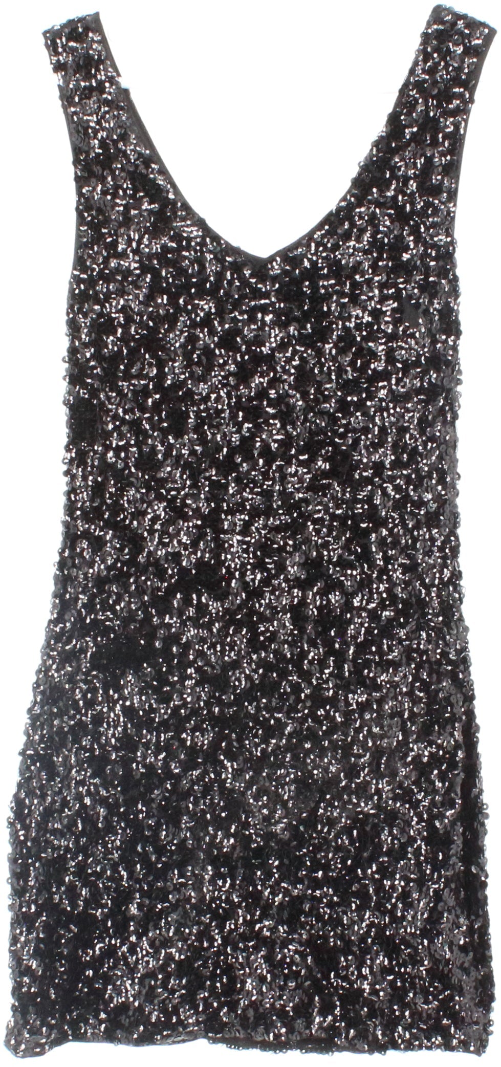 Black V Neck Sleeveless Sequins Dress