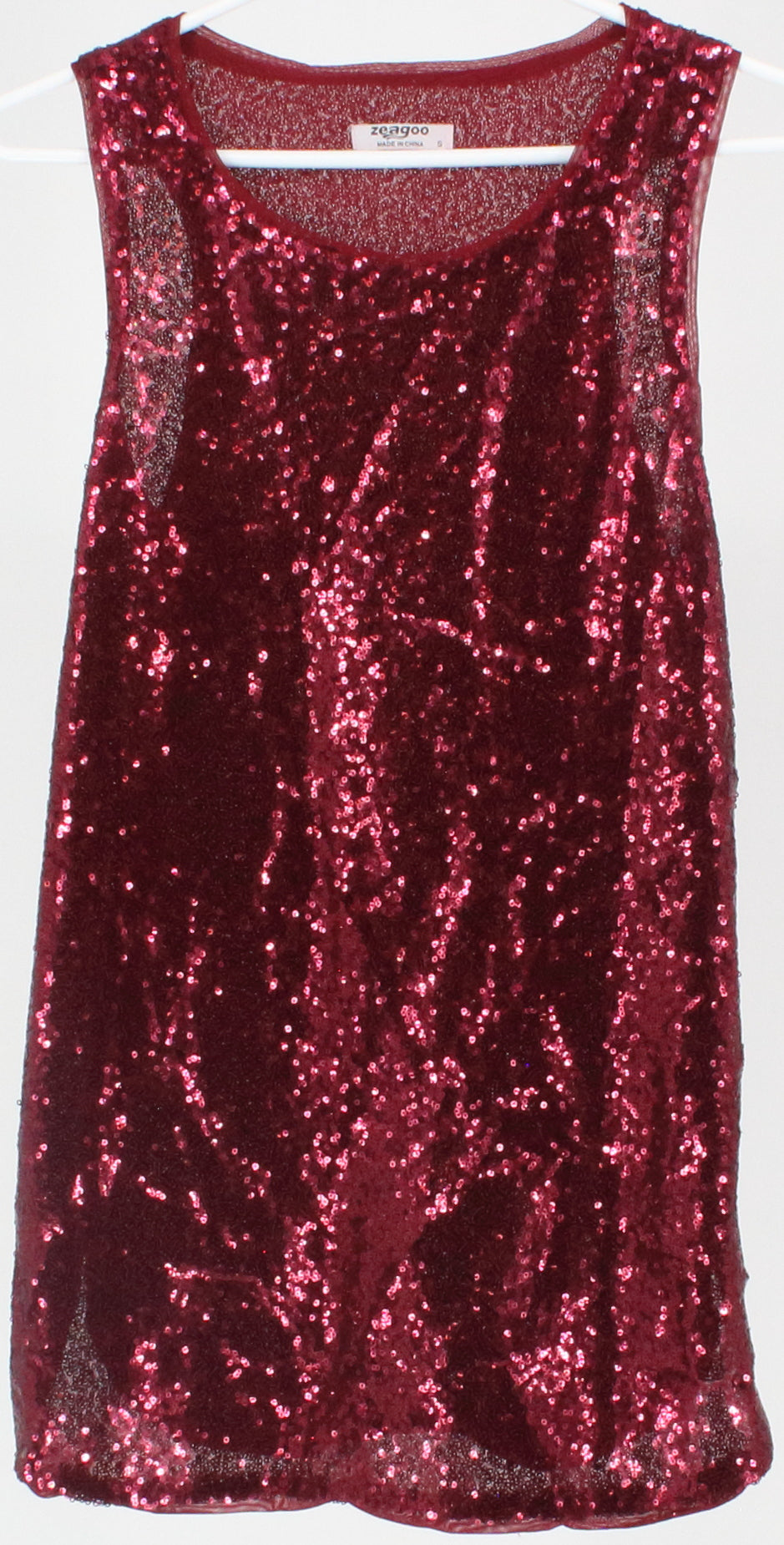 Zeagoo Burgundy Sleeveless Sequins Top