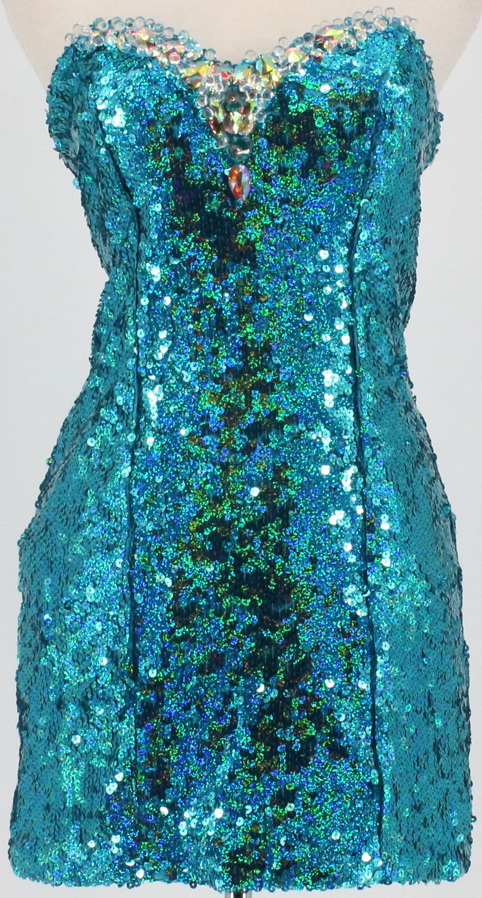 Hannah S Turquoise Sequins Strapless Dress