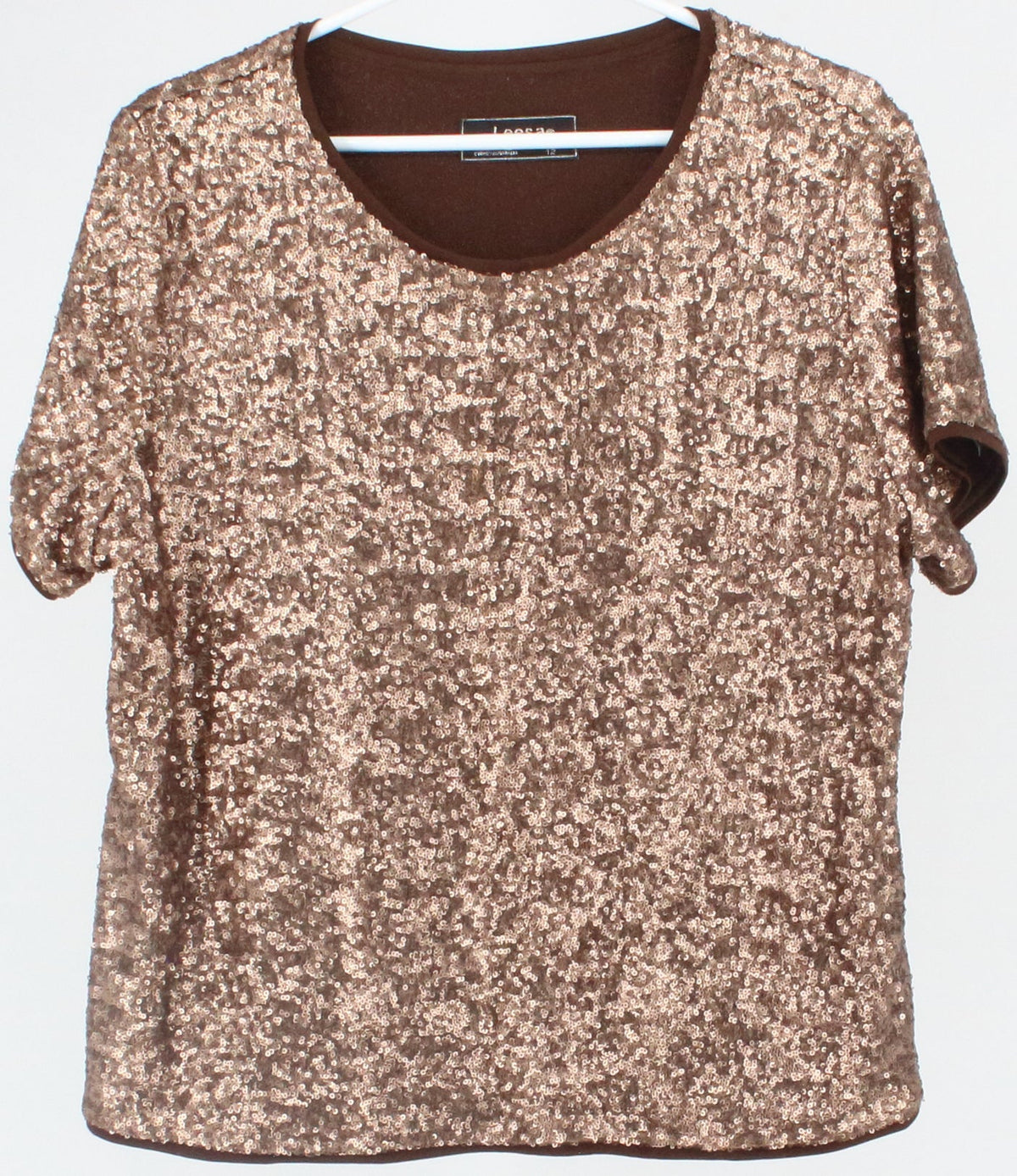 Leesa Brown and Bronze Sequins Short Sleeve Top