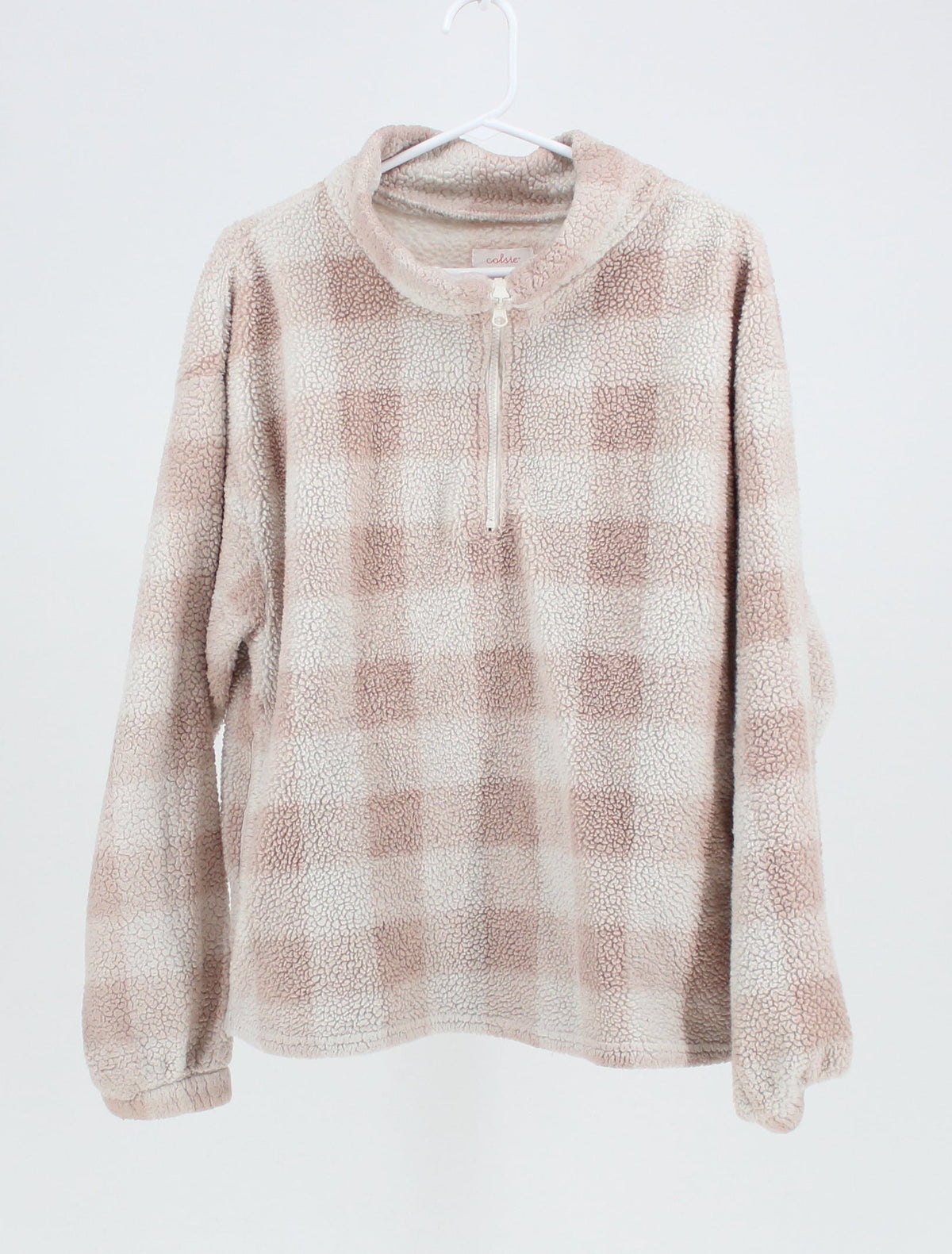 Colsie White and Baby Pink Sherpa Zip-Up Sweater