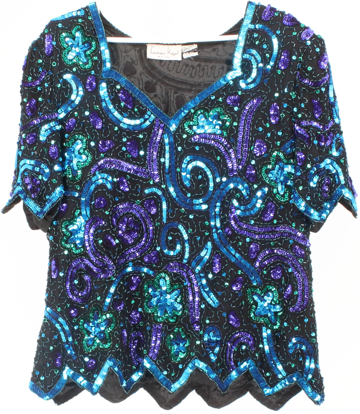 Laurence Kazar Blue Purple and Black Sequins Top