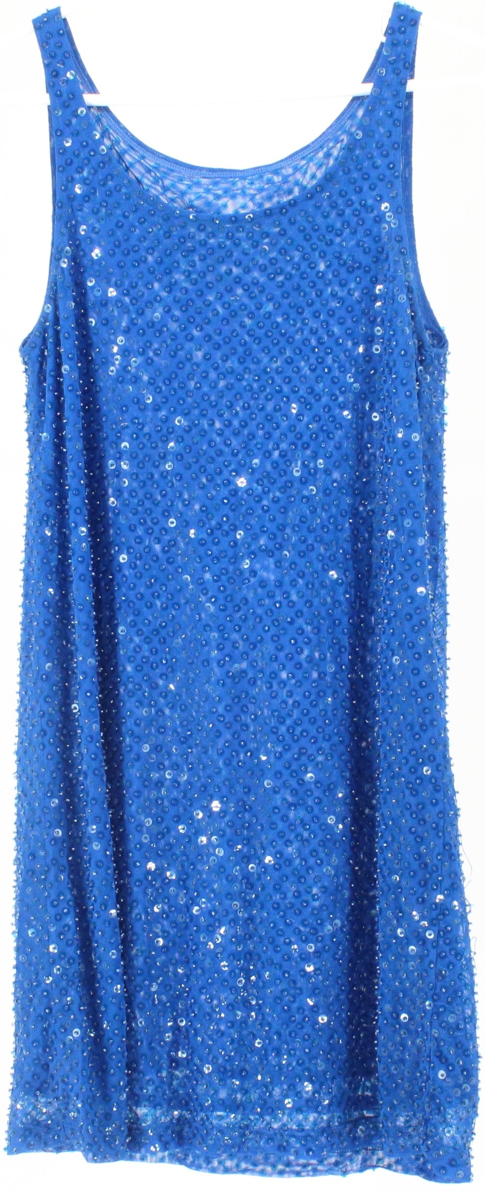 Royal Blue Tulle Sequins Sleeveless Dress