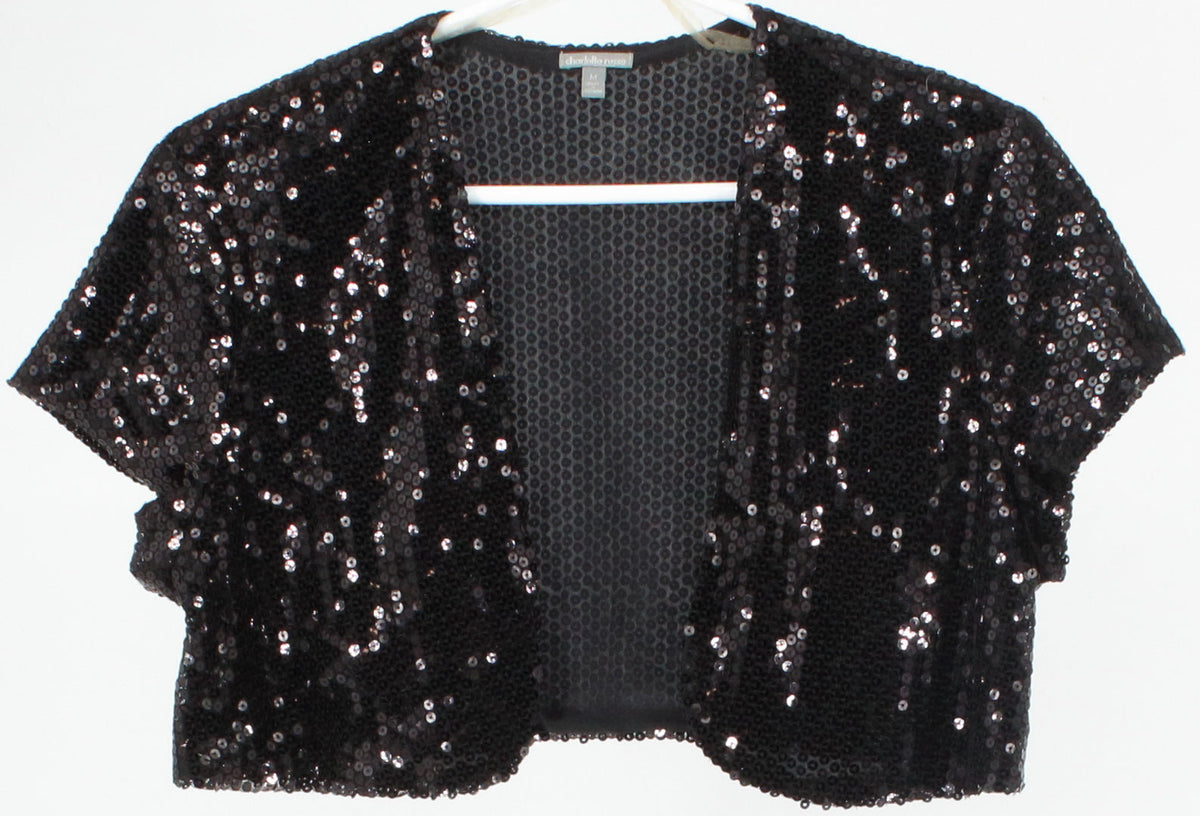 Charlotte Russe Black Sequins Open Front Crop Top