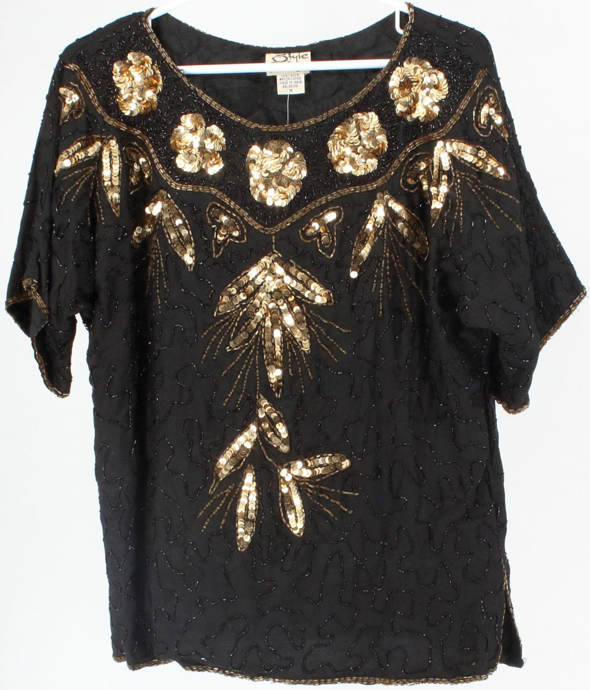 Style Design Black and Gold Embroidered Top