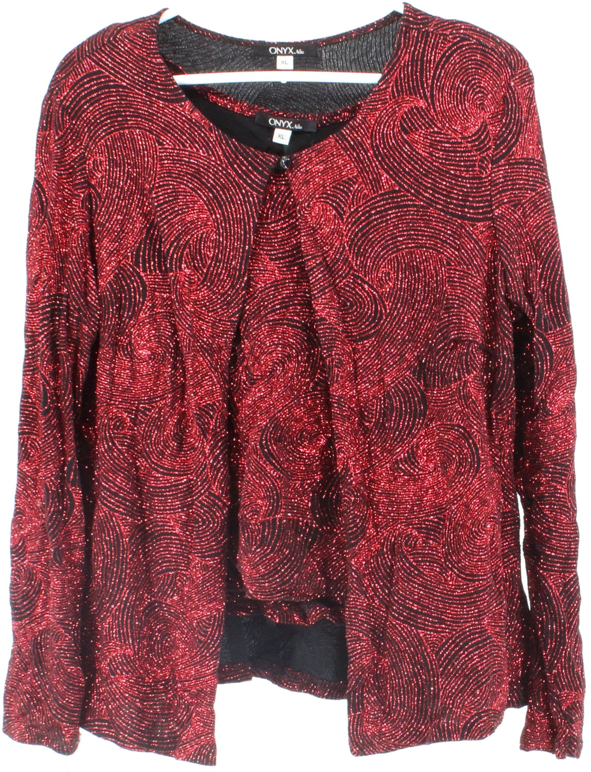 Onyx Nite Red Glitter Long Sleeve Open Front Twin Set Top