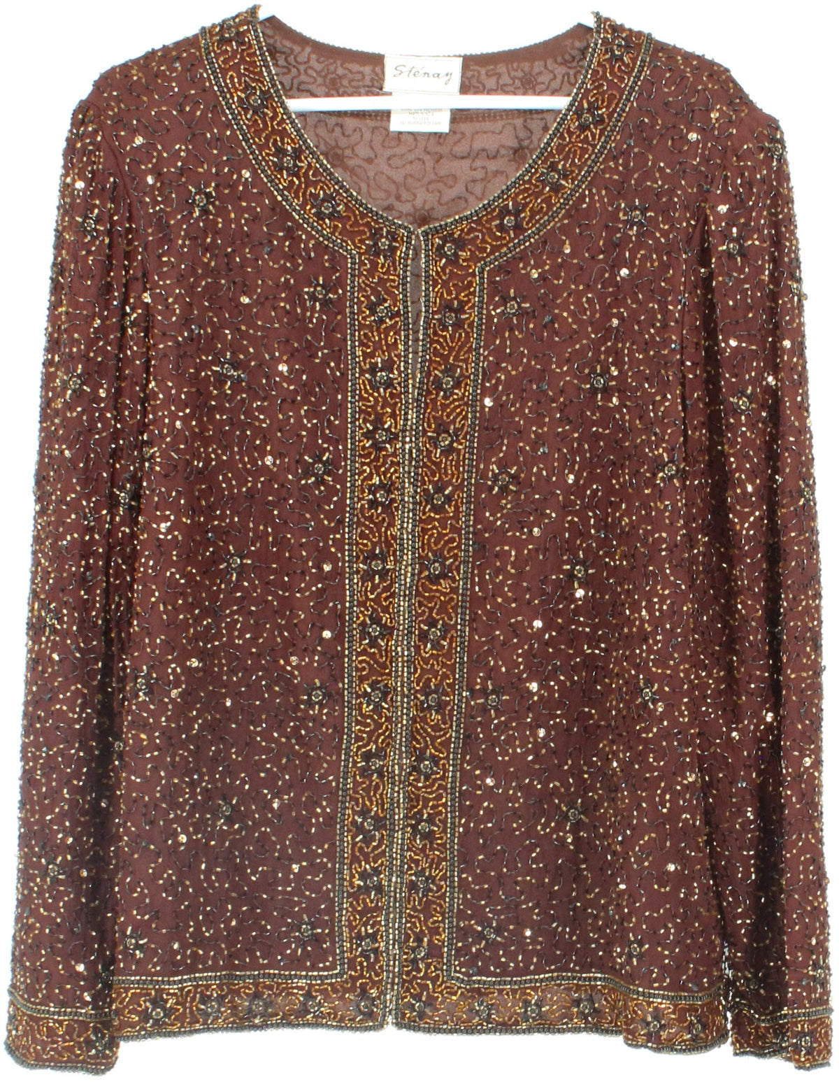 Stenay Brown Embroidered Long Sleeve Top