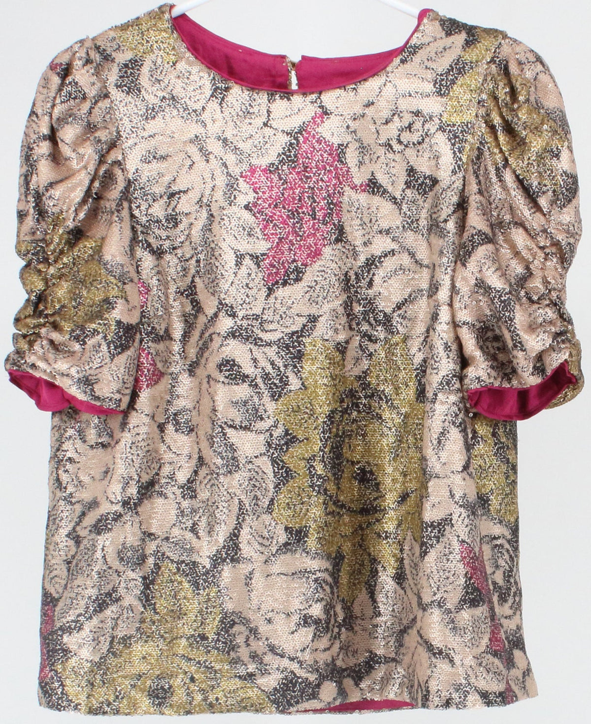 Anthropologie Beige Pink and Gold Sequins Top