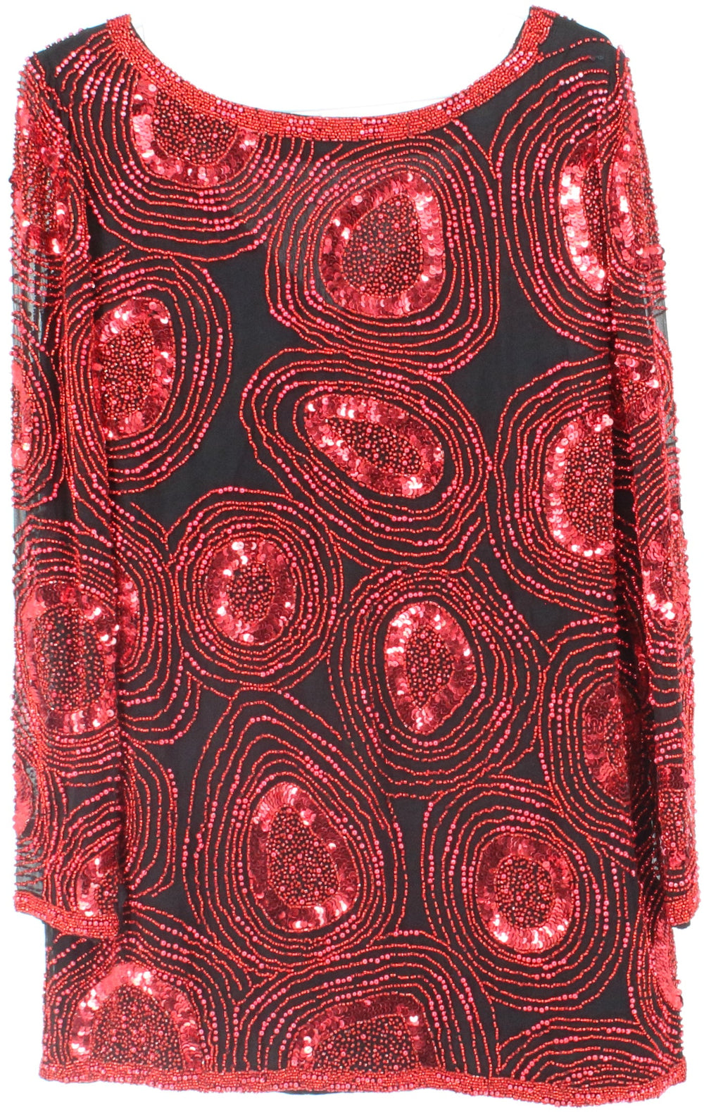 Black Tie Red and Black Long Sleeve Embroidered Dress