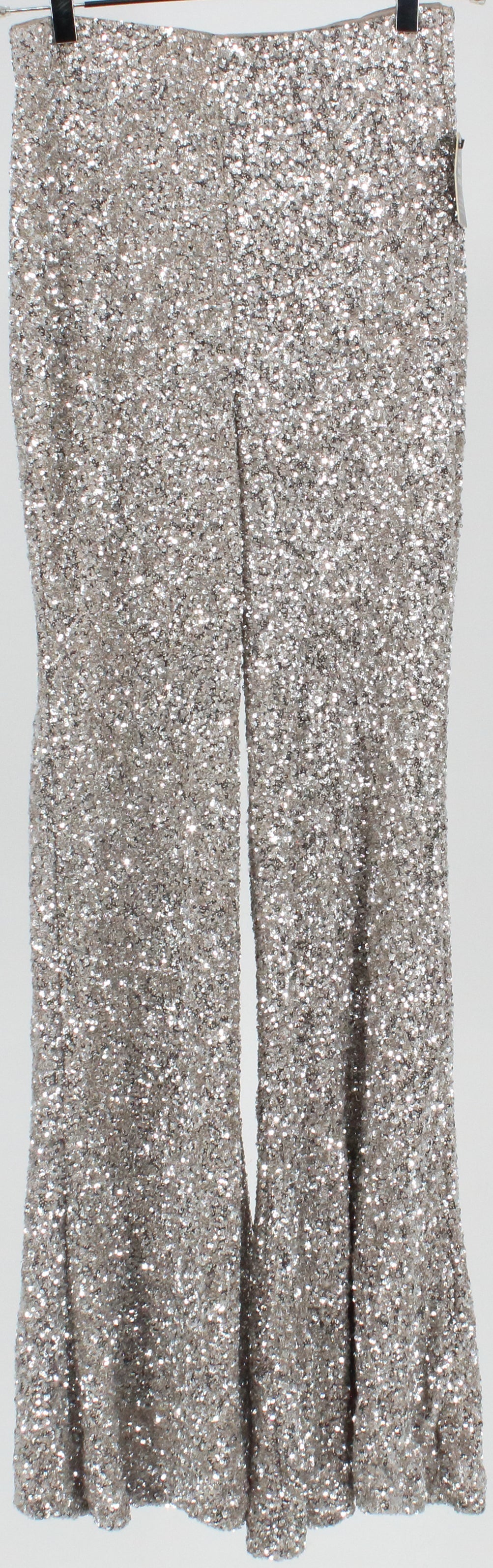 Express Silver Sequins Flared High Rise Pants