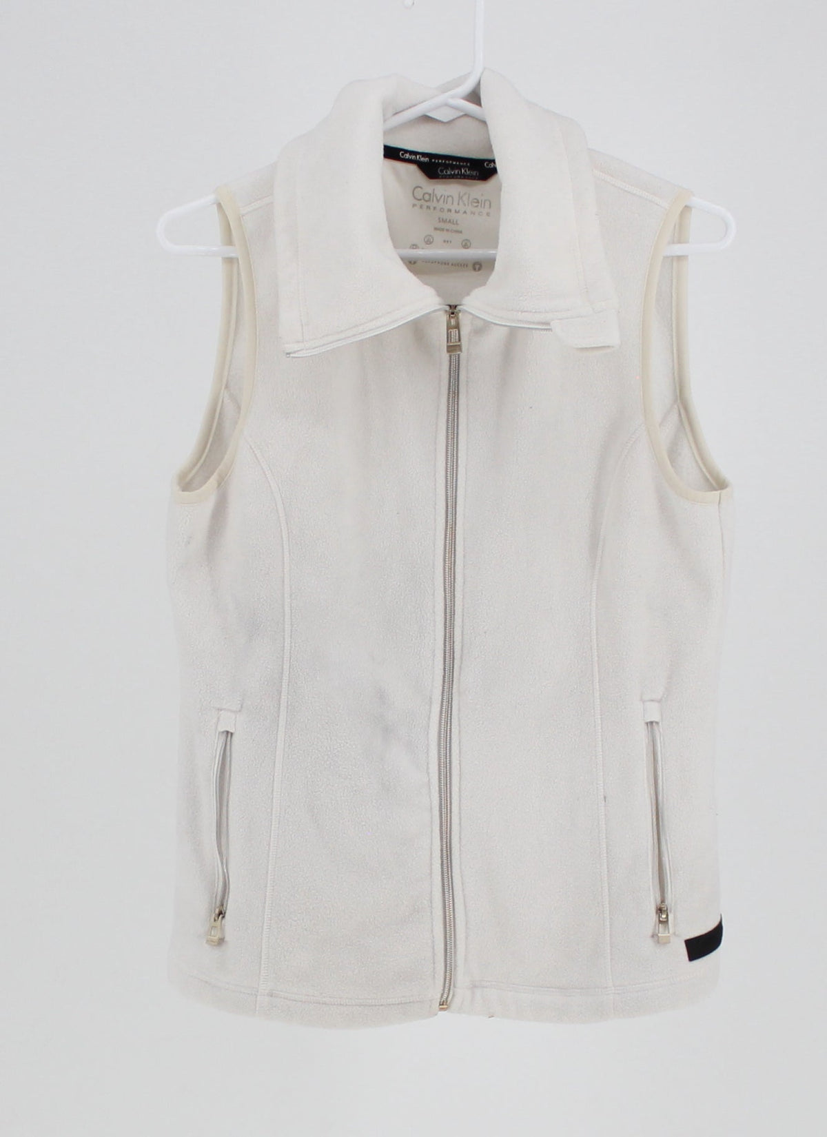 Calvin Klein White Mid-Zip Fleece Pull-Over Vest