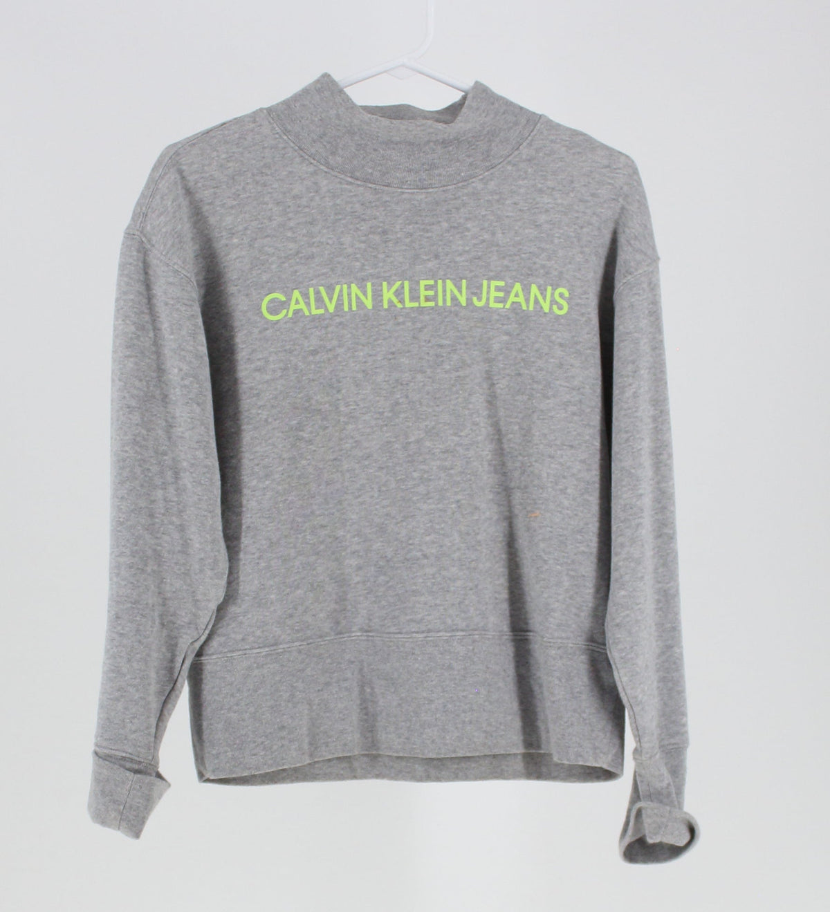 Calvin Klein Grey and Green Logo Mock Neck Sweater