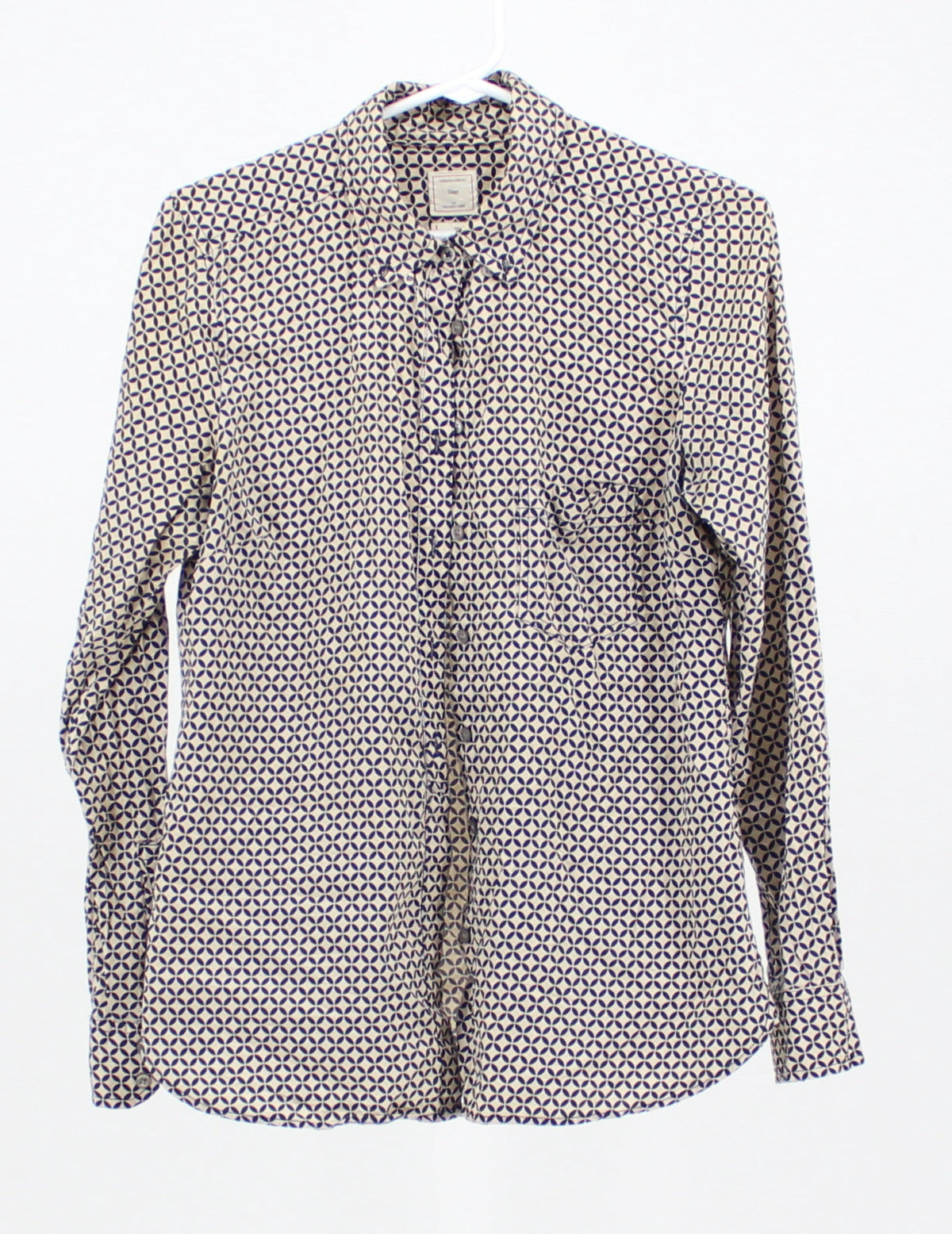 Gap Navy Blue and Cream Patterned Button-Up Shirt