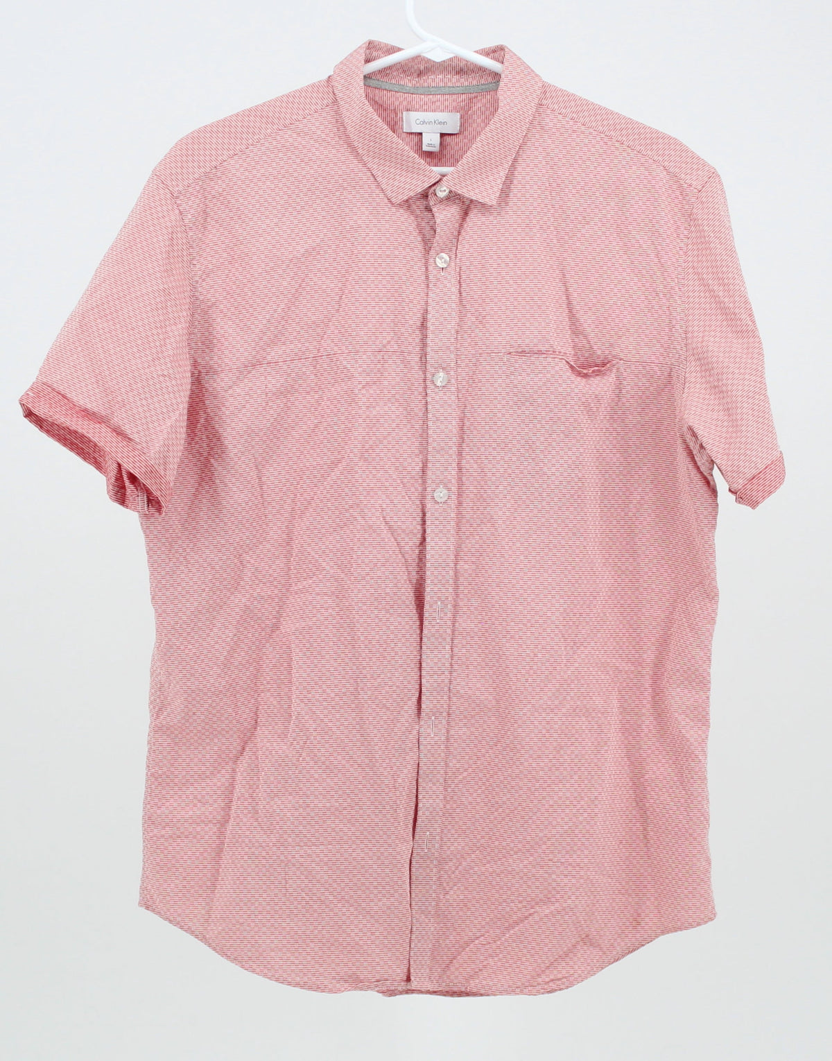 Calvin Klein Red and White Patterned Short sleeve Button-Up Shirt
