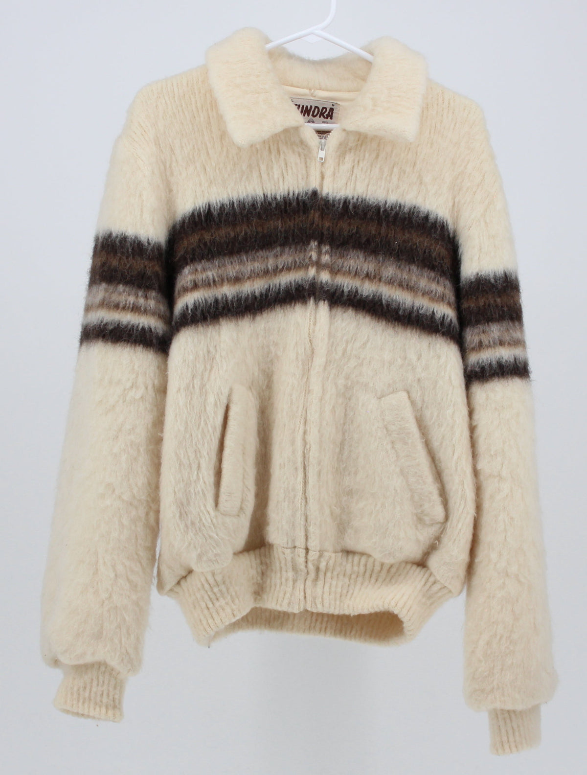 Tundra 100% Pure Virgin Wool Cream and Brown Mid-Zip Sweater