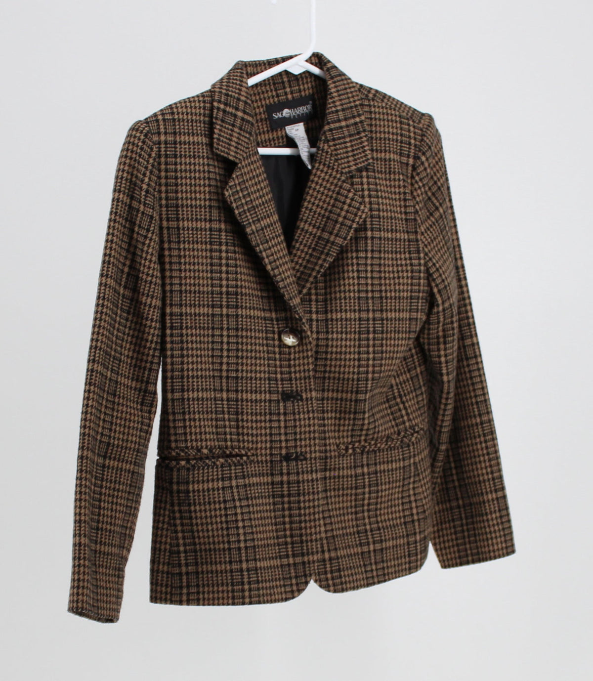 Sag Harbor Tan and Black Patterned Button-Up Blazer