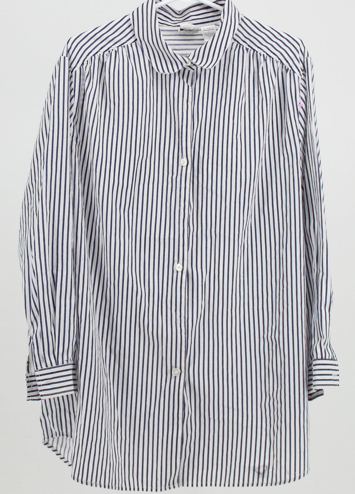 Roaman's White and Navy Striped Button Up Shirt