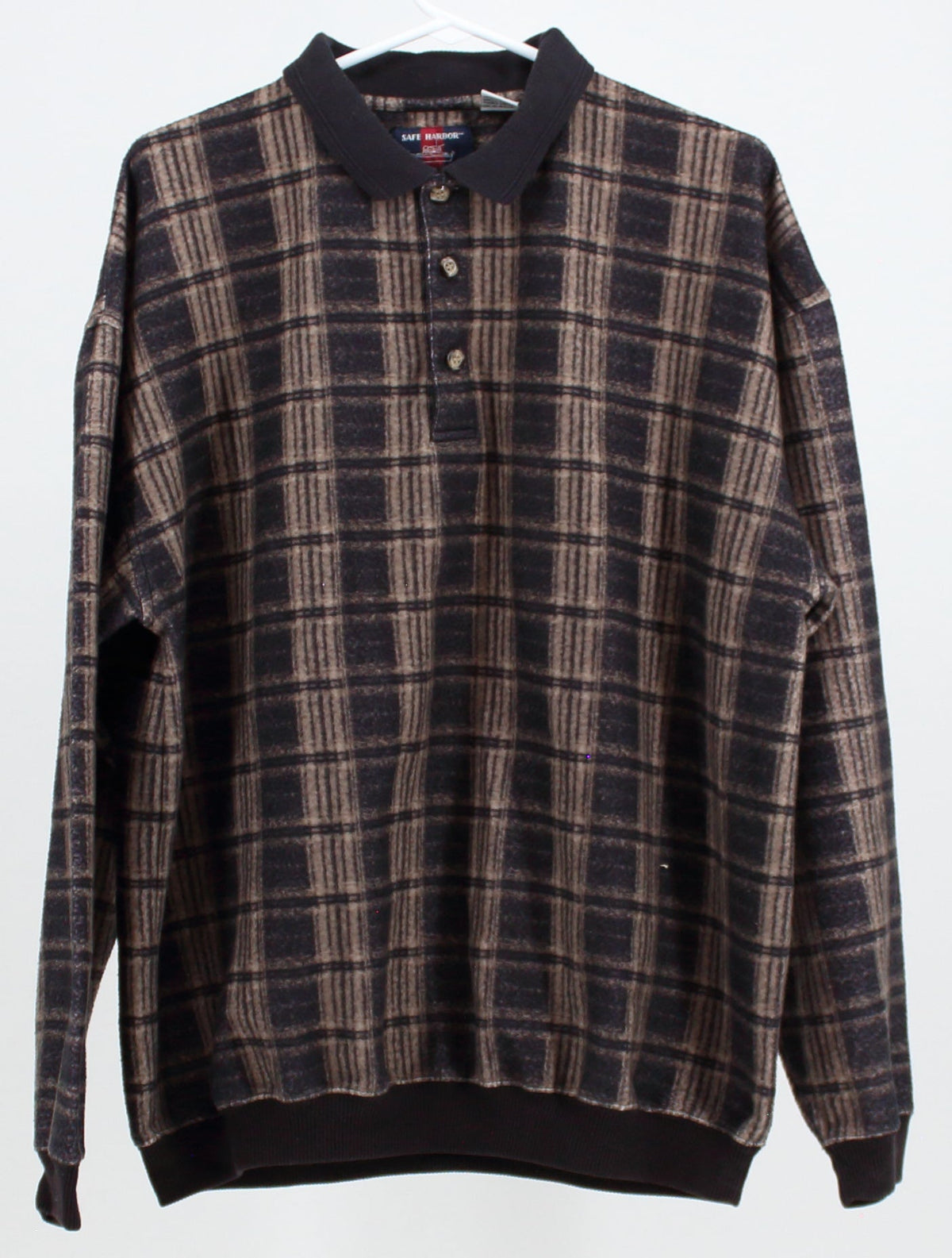 Safe Harbour Black and Beige Plaid Sweater with Mid Button Closure