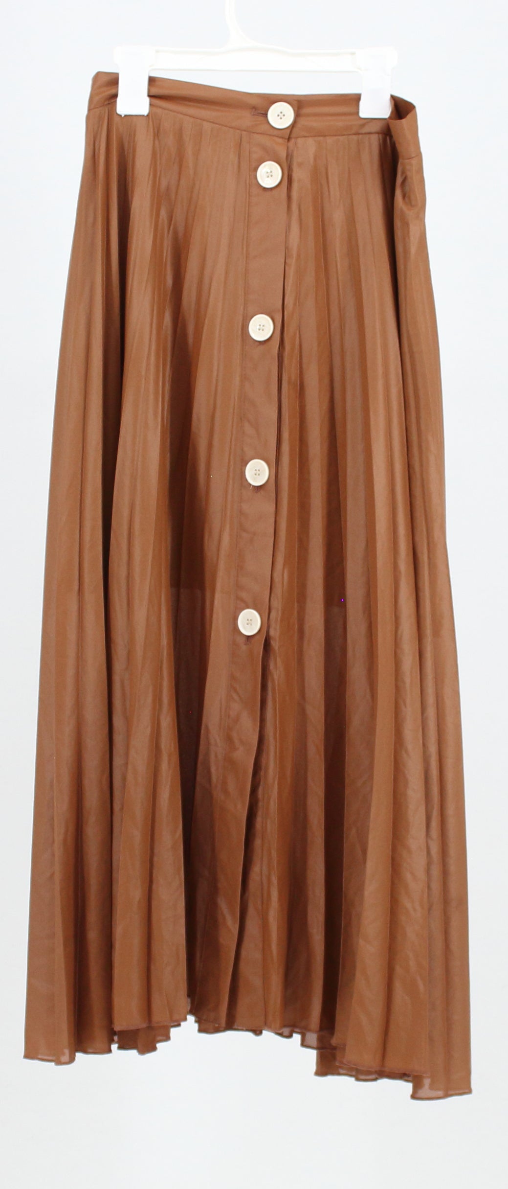 Zara Tan Pleated Maxi Skirt with Button Closures on Front