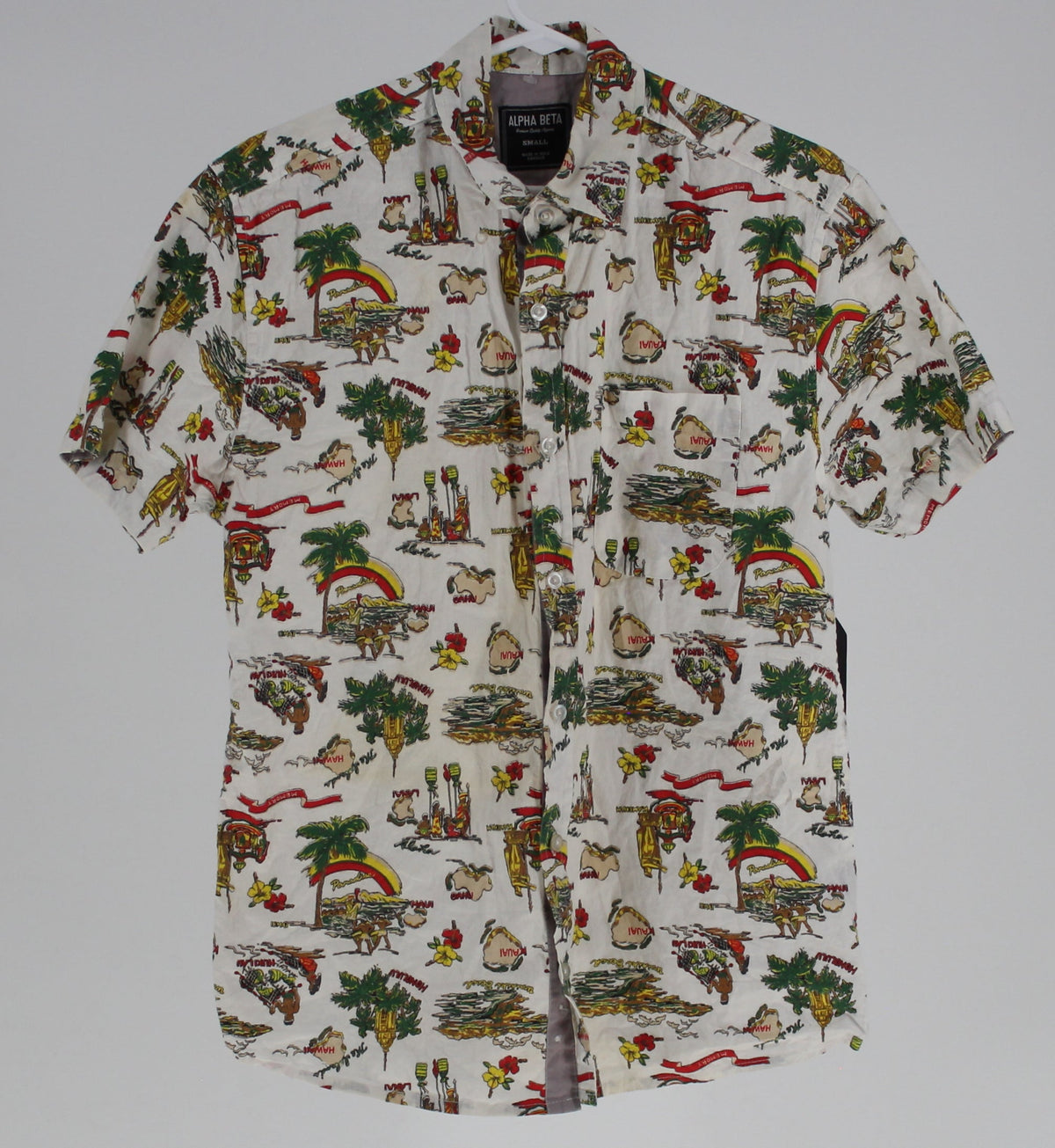 Alpha Beta White Short Sleeve Button Up with Multi Coloured Hawaii Prints