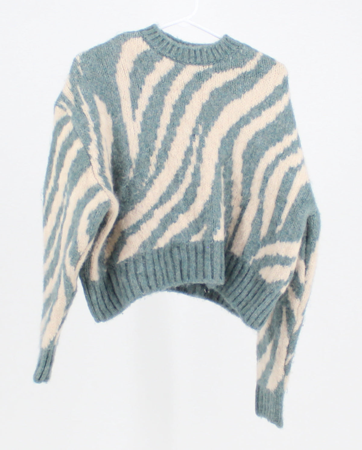Zara Blue and Cream Patterned Wool Sweater