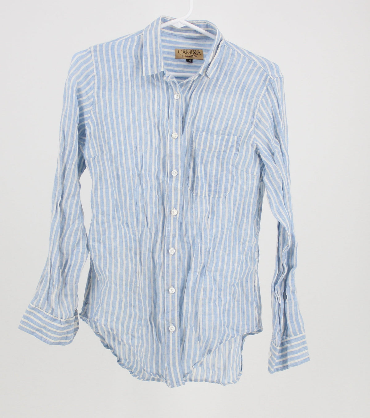 Camixa Light Blue and White Stripped Button-Up Shirt