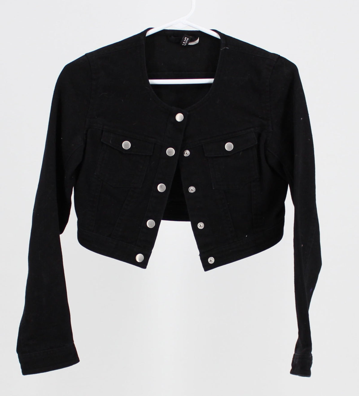H&M Black Cropped Denim Jacket with Silver buttons