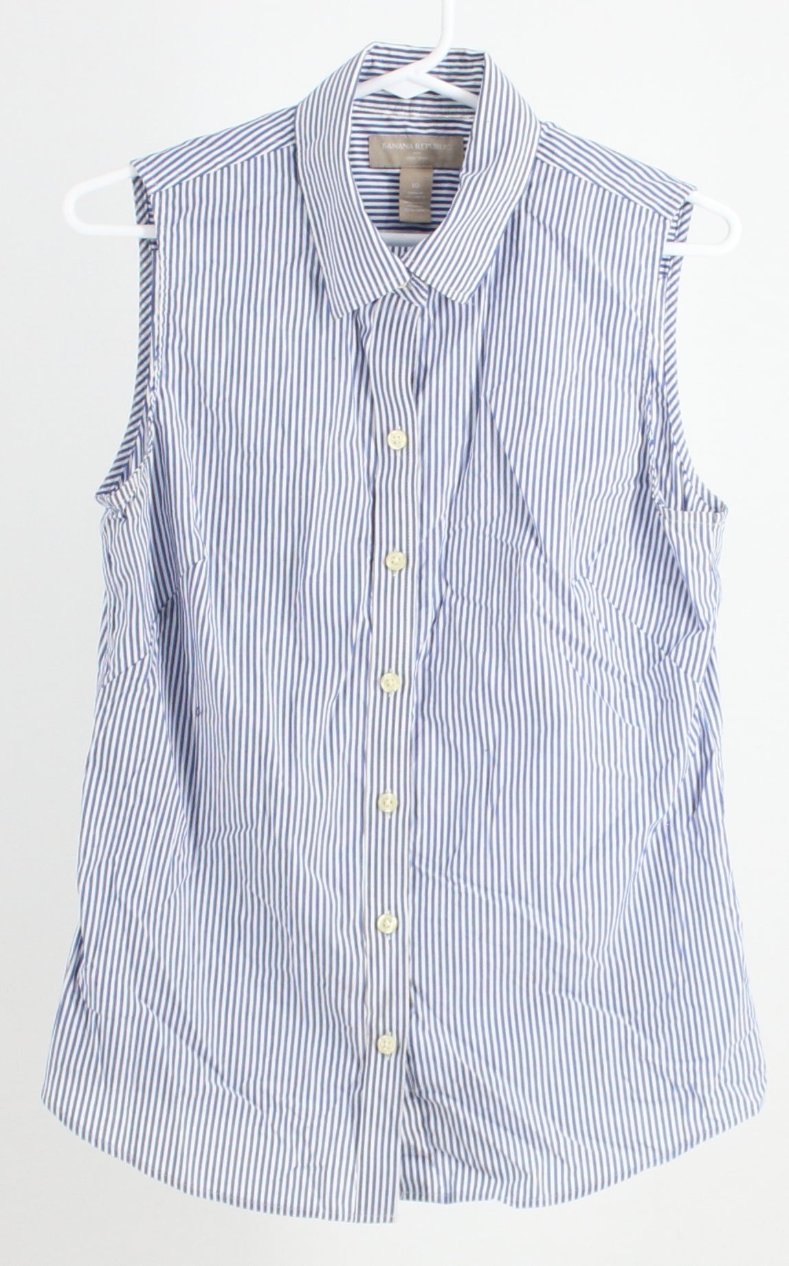 Banana Republic Blue and White Striped Sleeveless Button Up Top