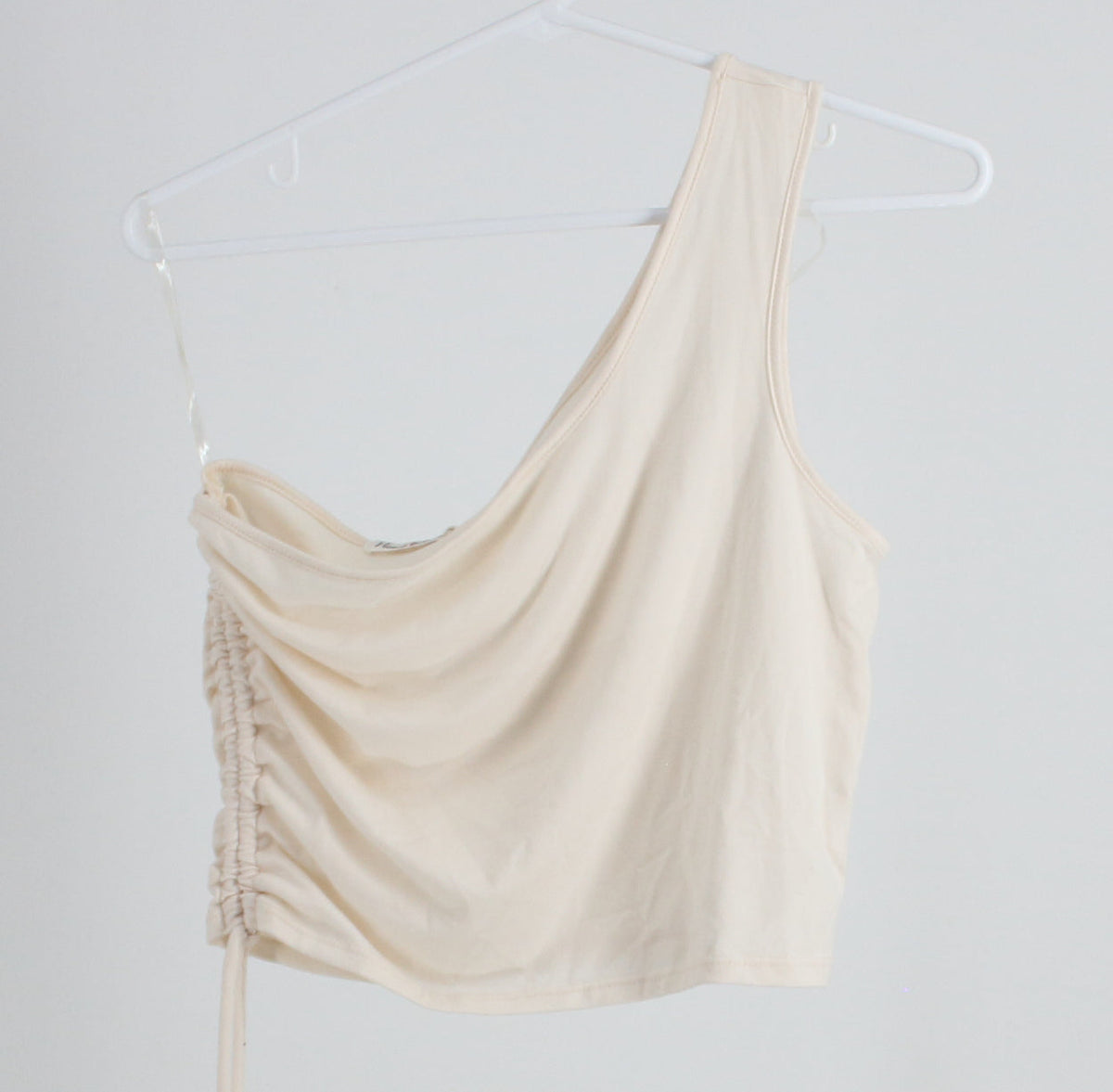 Heart Hips White Asymmetrical Top With Ruching on the Back with Strings