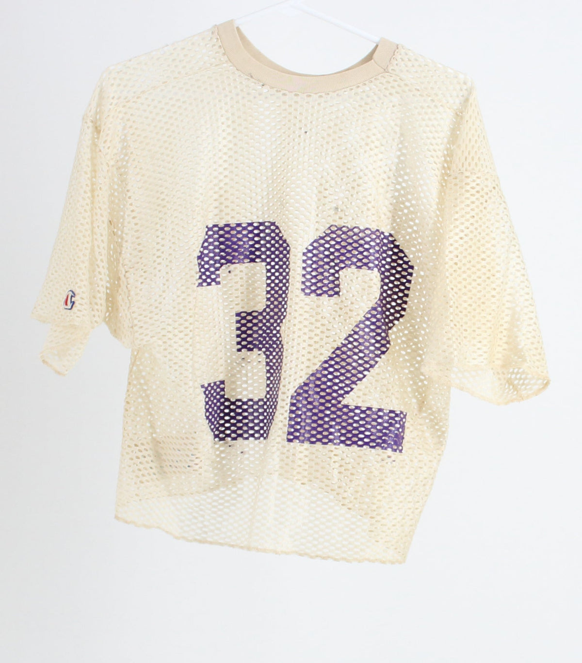 Champion White Mesh Short Sleeved Cropped Jersey With Purple Print