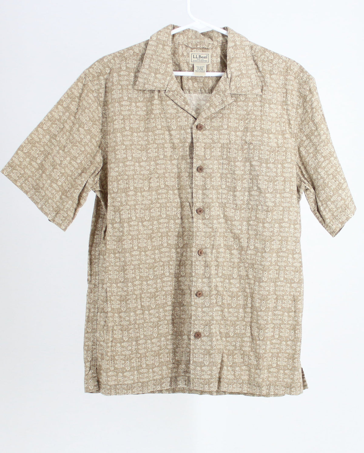 L.L.Bean Tan Printed Short Sleeved Button Up Shirt