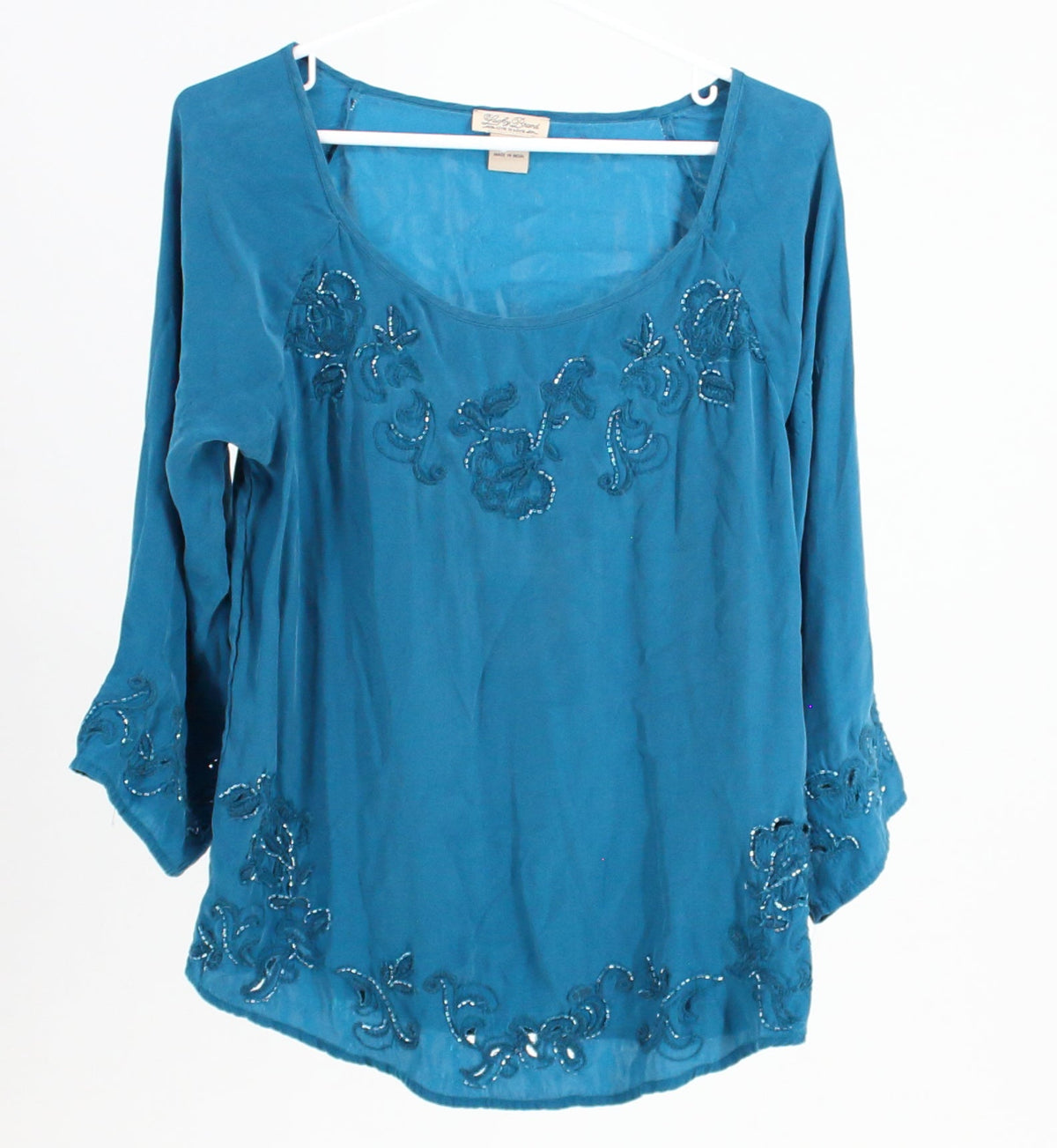 Lucky Brand Blue Sequin Long Sleeve Top