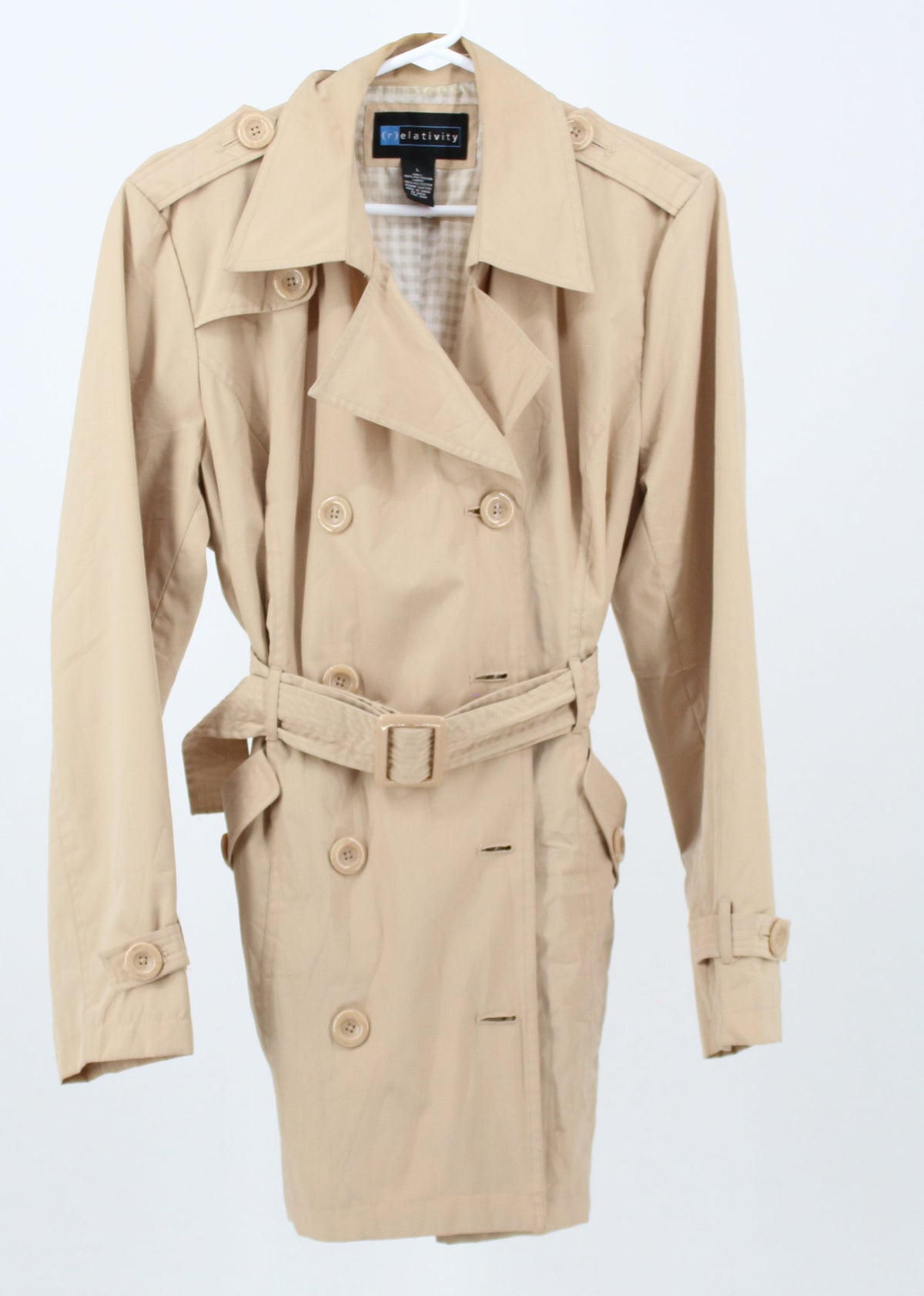 Relativity Beige Button-Up Trench Coat