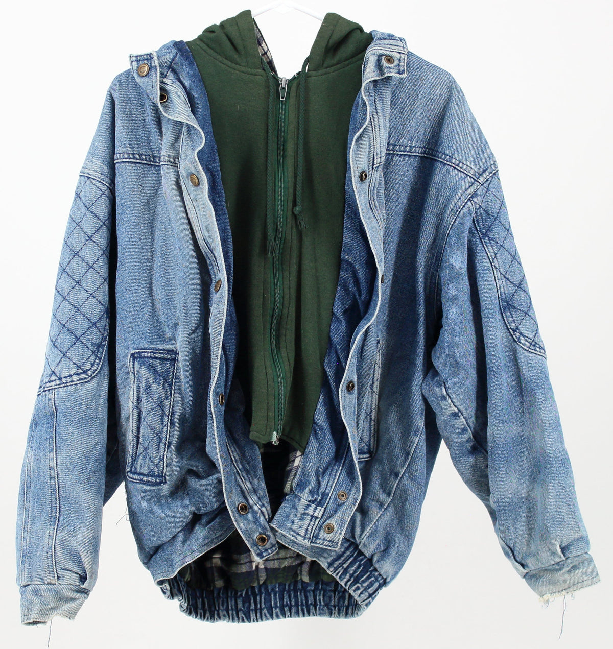 International Denim Jacket with Green Hoodie