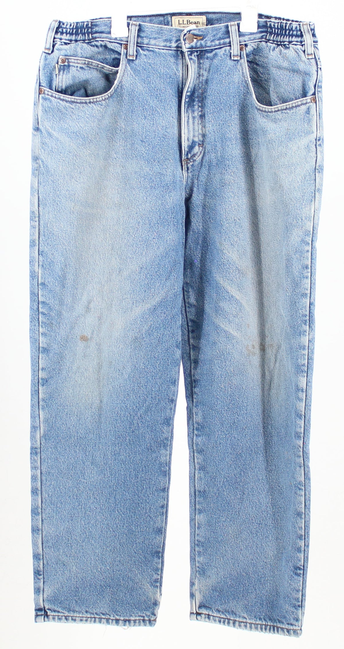 L.L.Bean Comfort Waist Medium Washed Denim Jeans With Plaid Lining