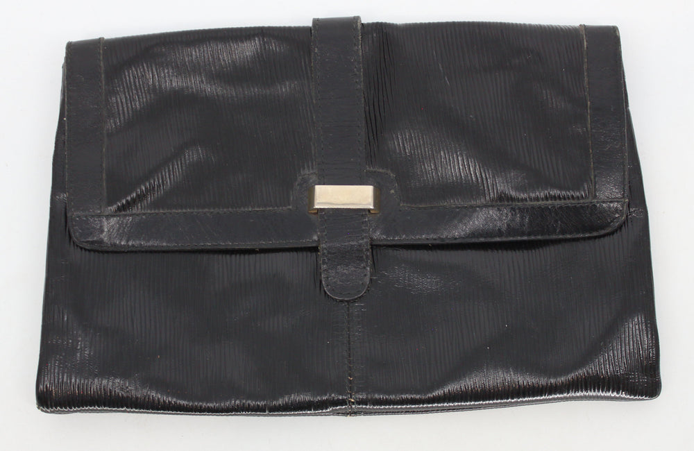 Black Textured Clutch With Buckle