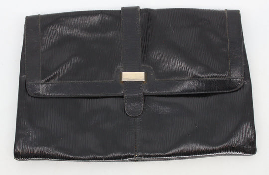 Black Textured Clutch With Buckle