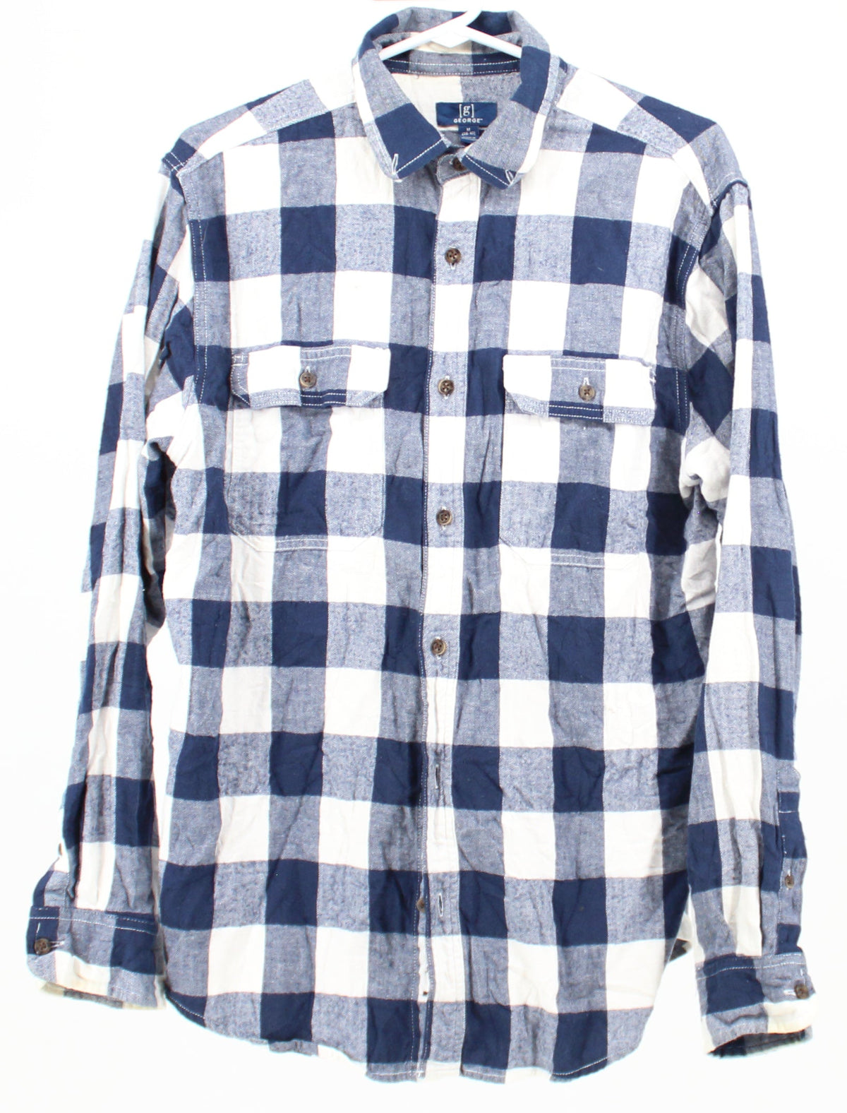 George Navy and White Plaid Print Flannel Shirt