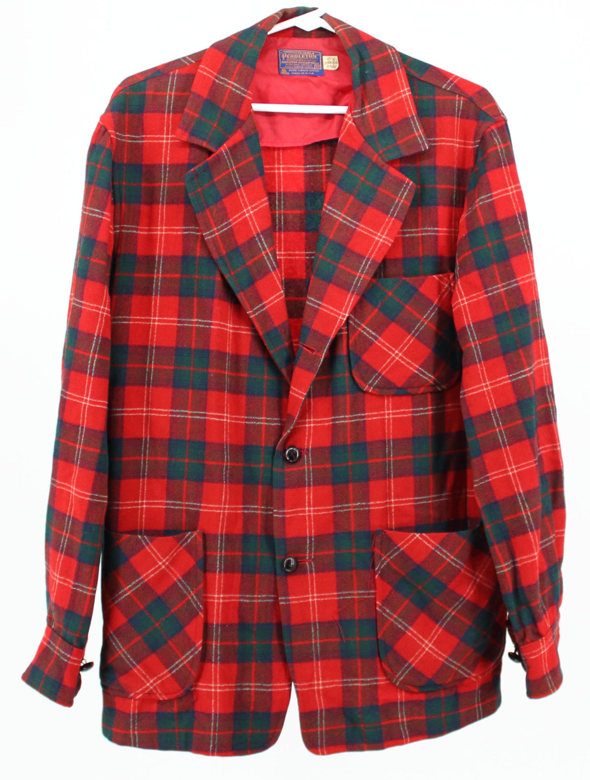 Penoleton Red and Green Plaid Print Wool Blazer