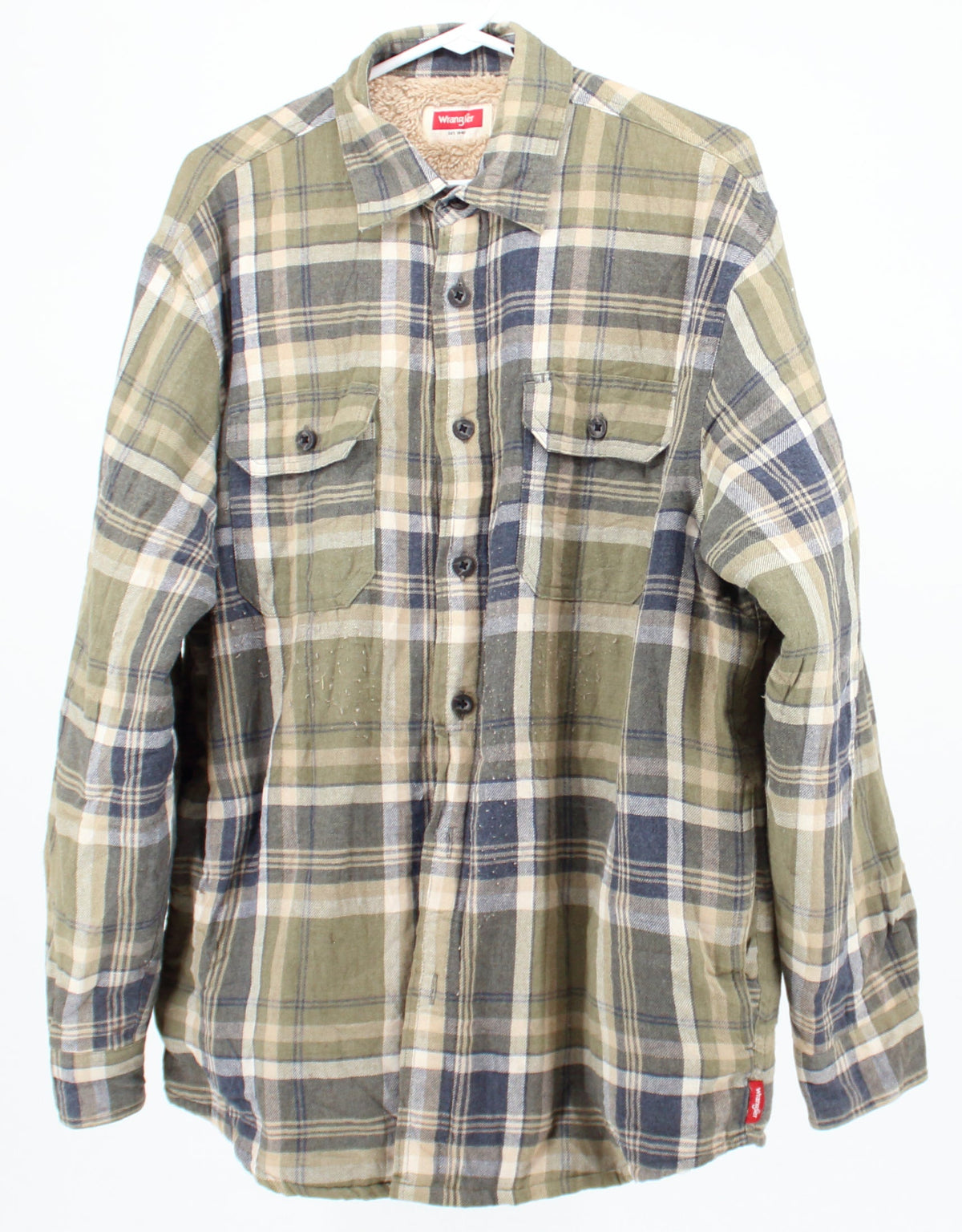 Wrangler Green and Blue Plaid Print Fleece-Lined Flannel Shirt