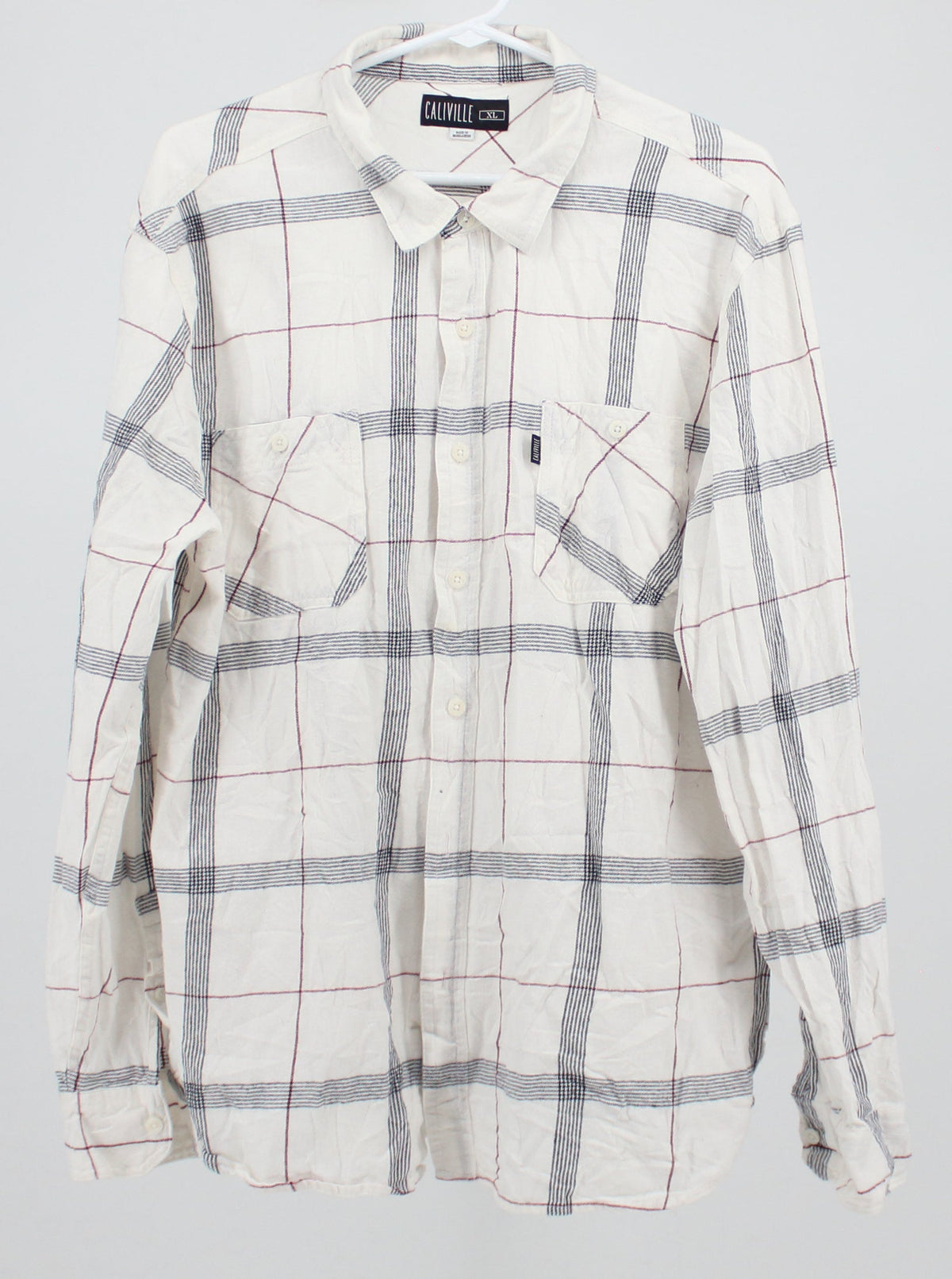 Caliville White Plaid Print Flannel Shirt