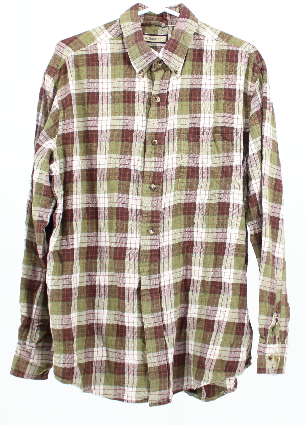 G.H. Bass&Co. Green and Brown Plaid Print Flannel Shirt